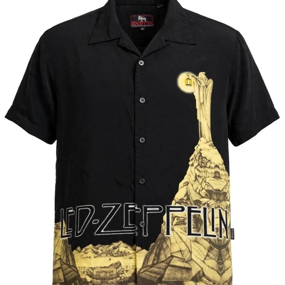 Vintage Led Zeppelin Dragonfly Shirt Mens M Hermit Button Up Black Rock Band